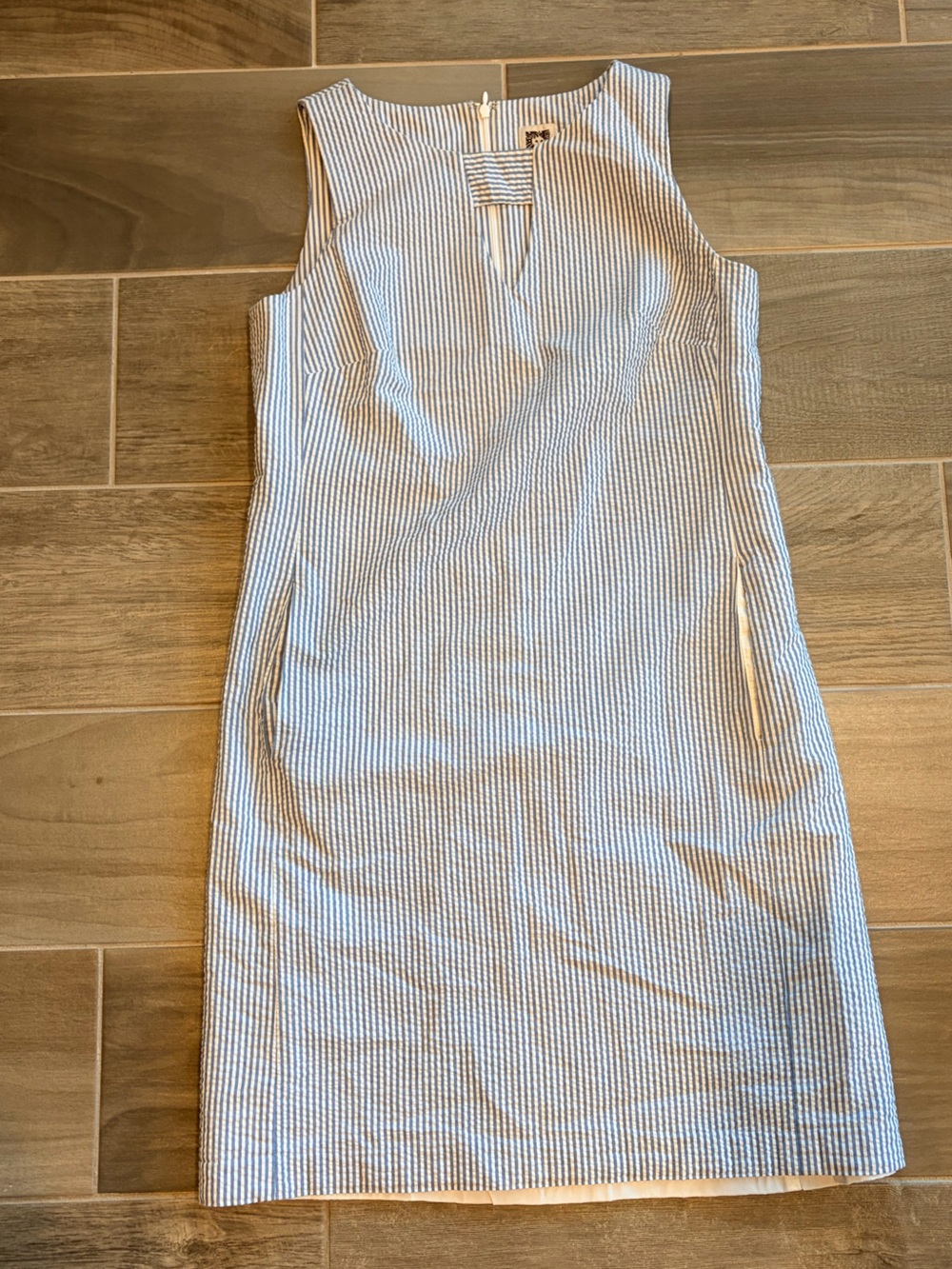 Anne Klein Seersucker Blue & White Striped Dress